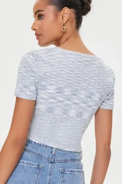 Marled Sweater-Knit Crop Top