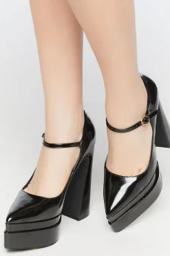 Mary Jane Pointed-Toe Platform Heels