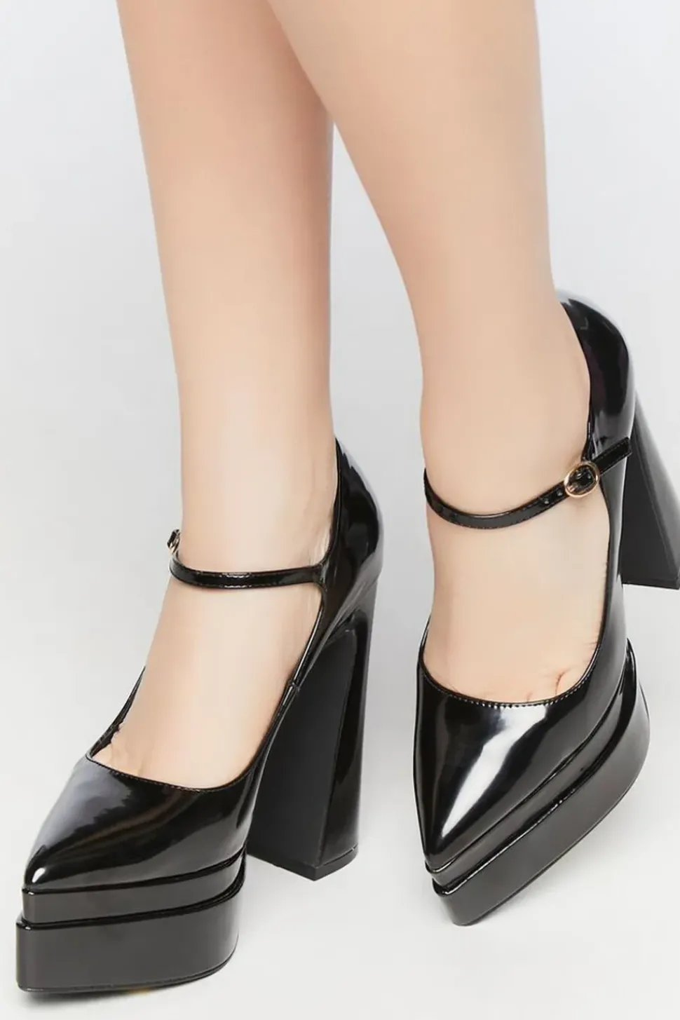 Mary Jane Pointed-Toe Platform Heels