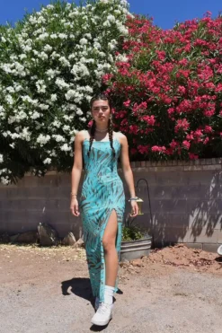 Mesh Abstract Print Maxi Dress