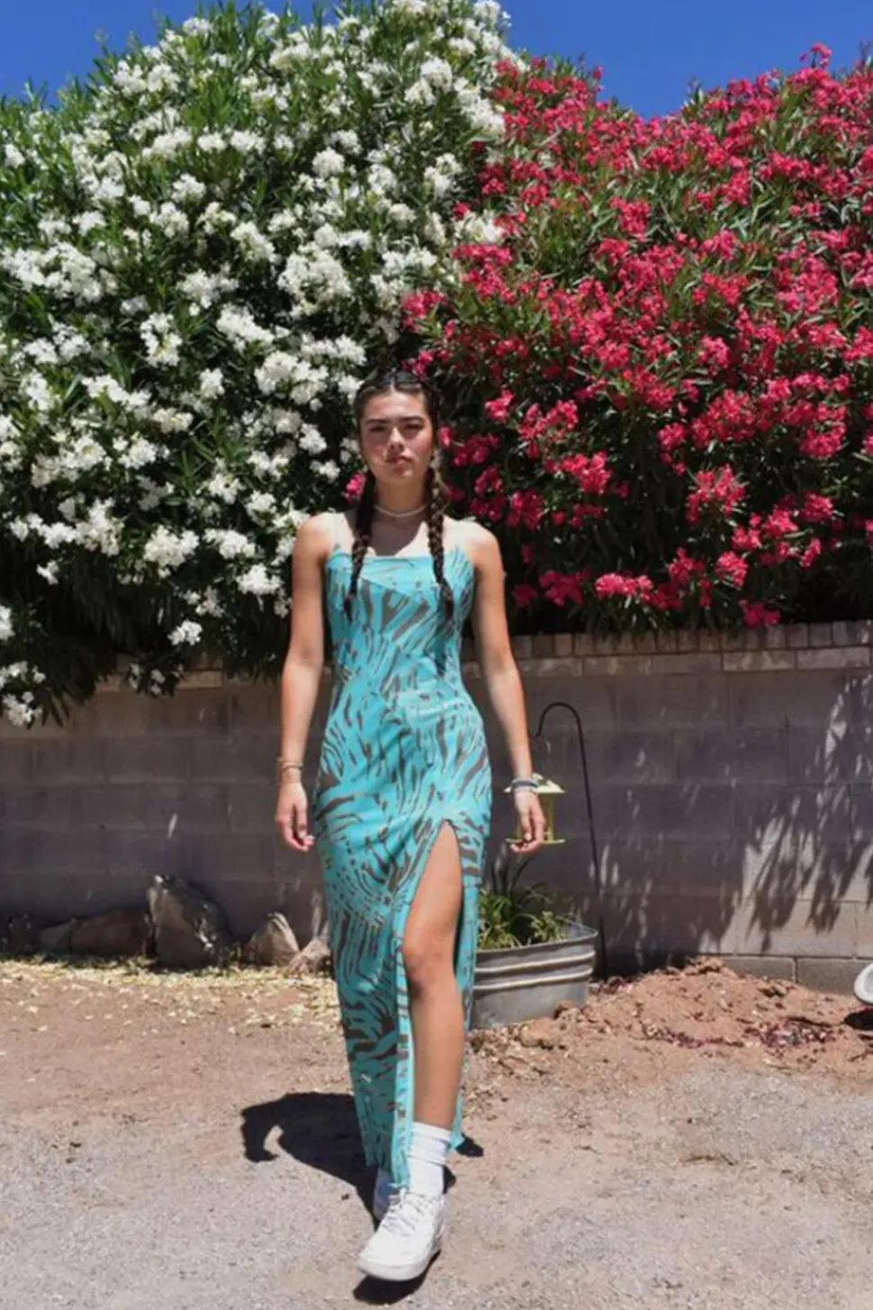 Mesh Abstract Print Maxi Dress