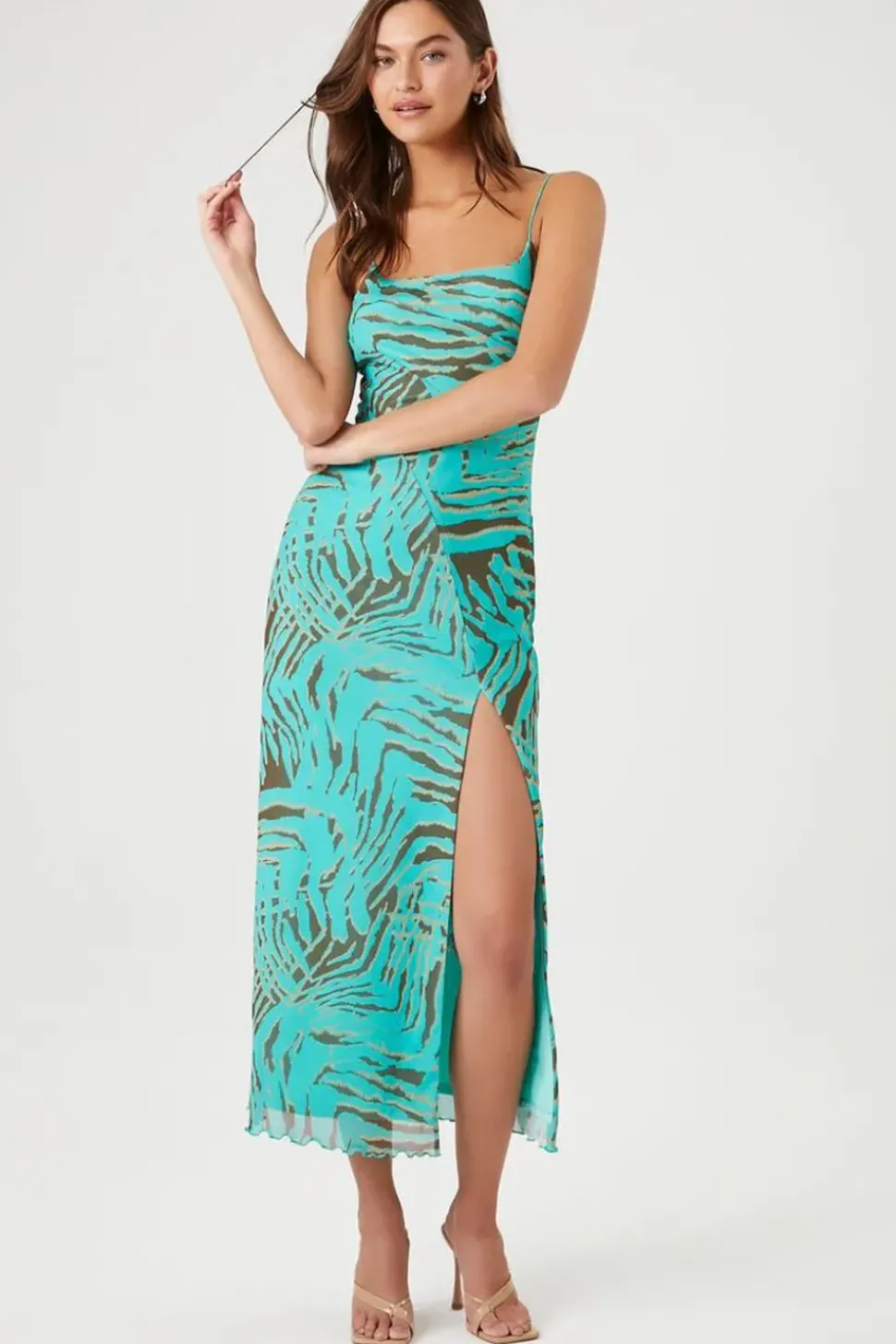 Mesh Abstract Print Maxi Dress