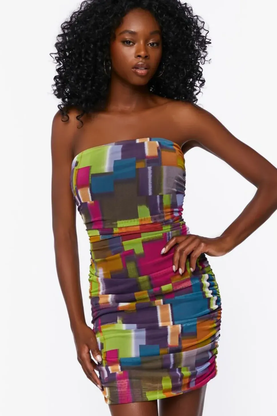 Mesh Abstract Print Tube Dress