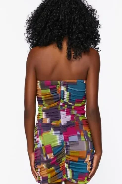Mesh Abstract Print Tube Dress