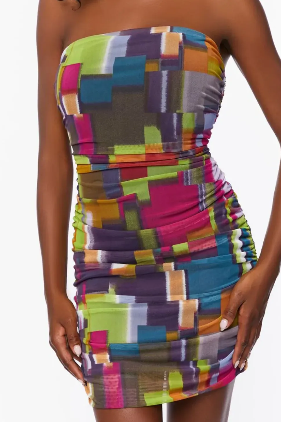 Mesh Abstract Print Tube Dress