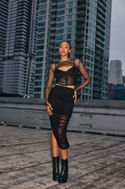 Mesh Bodycon Midi Skirt