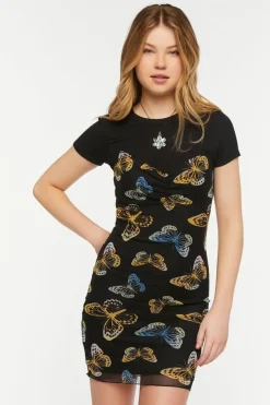 Mesh Butterfly Print Cami Mini Dress