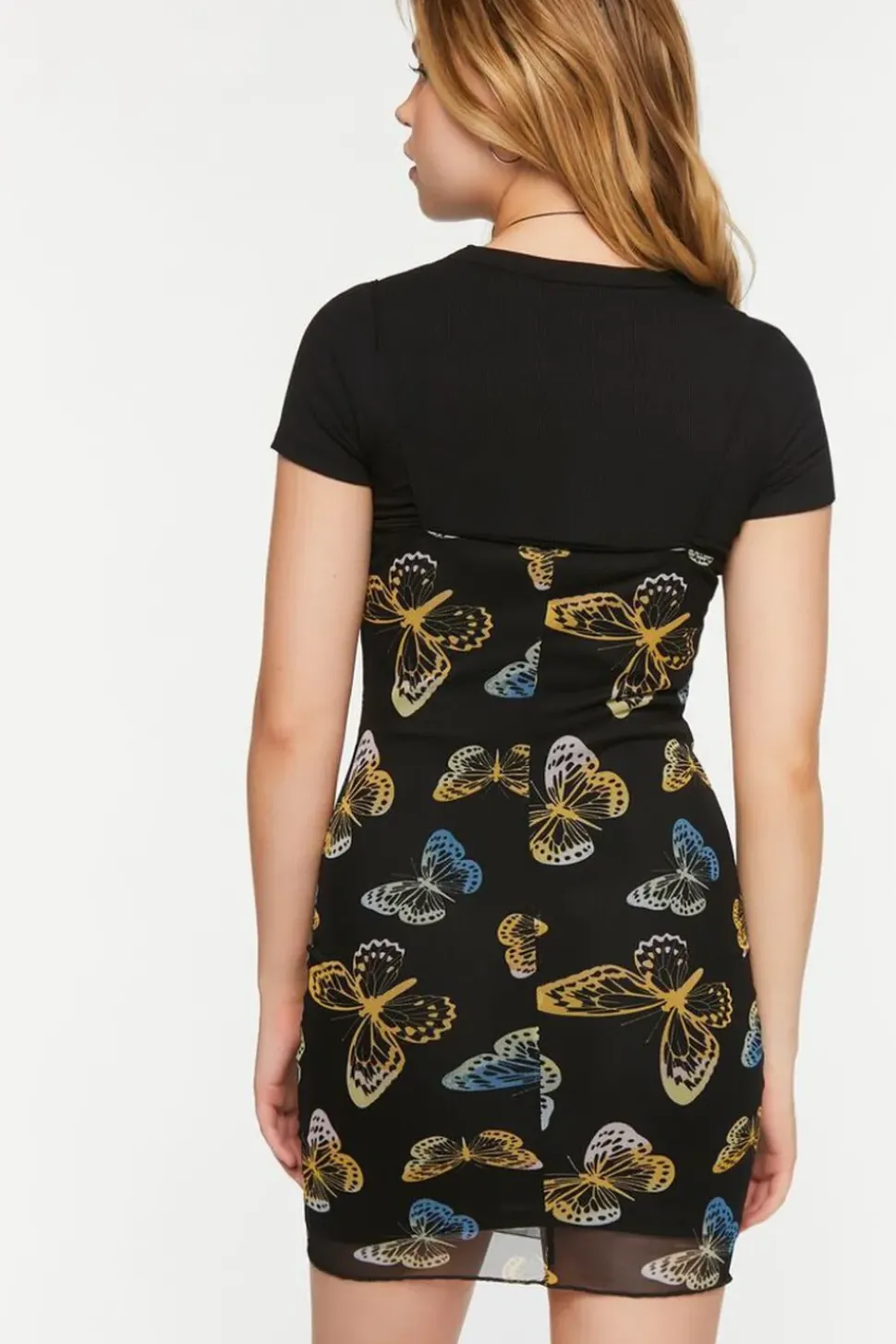 Mesh Butterfly Print Cami Mini Dress