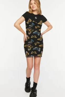Mesh Butterfly Print Cami Mini Dress