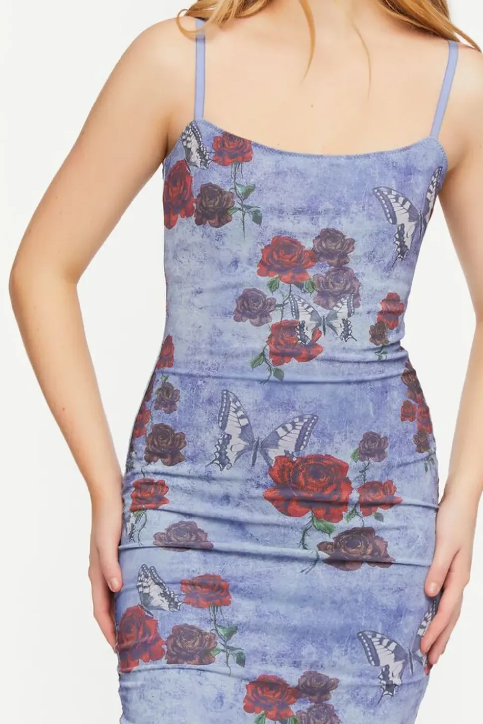 Mesh Butterfly Rose Print Cami Dress