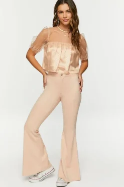 Mesh Clip-Dot Ruffle-Trim Top