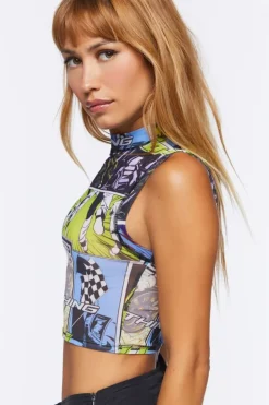 Mesh Comic Racing Crop Top