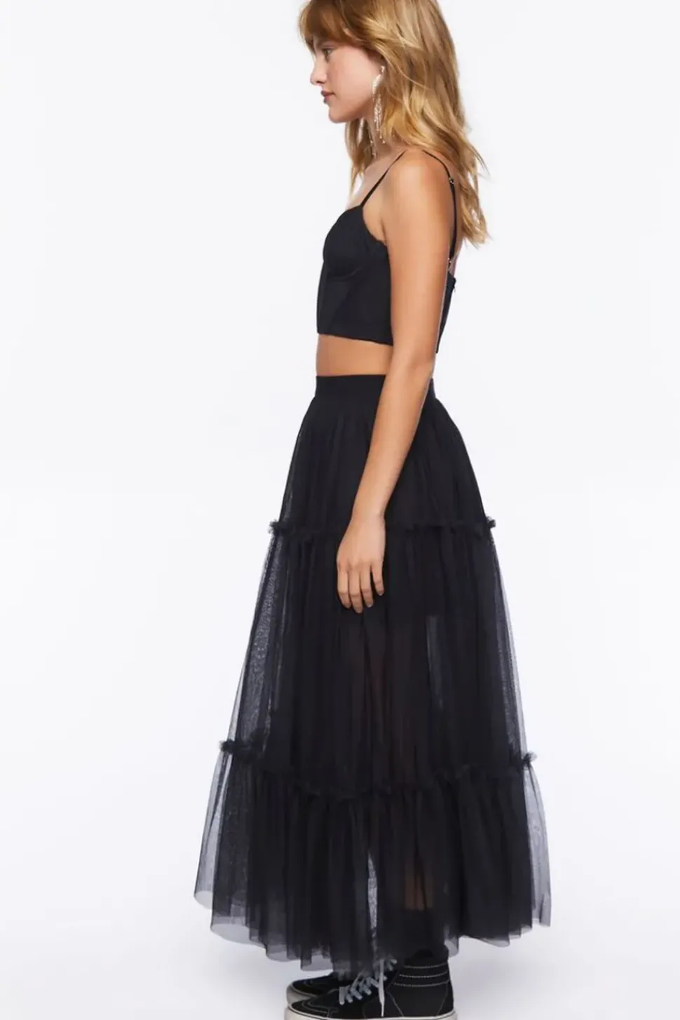 Mesh Crop Top & Tiered Maxi Skirt Set