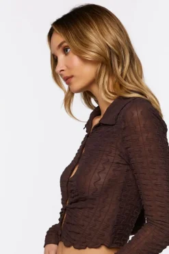Mesh Cutout Button-Front Shirt