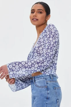 Mesh Floral Print Crop Top