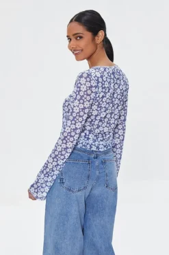 Mesh Floral Print Crop Top