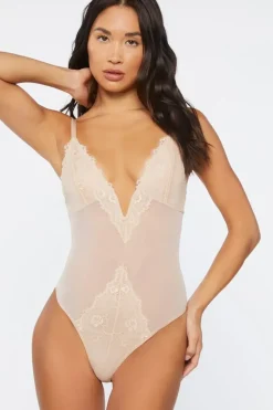 Mesh Lace-Trim Bodysuit