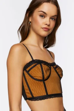 Mesh Lace-Trim Bustier Crop Top