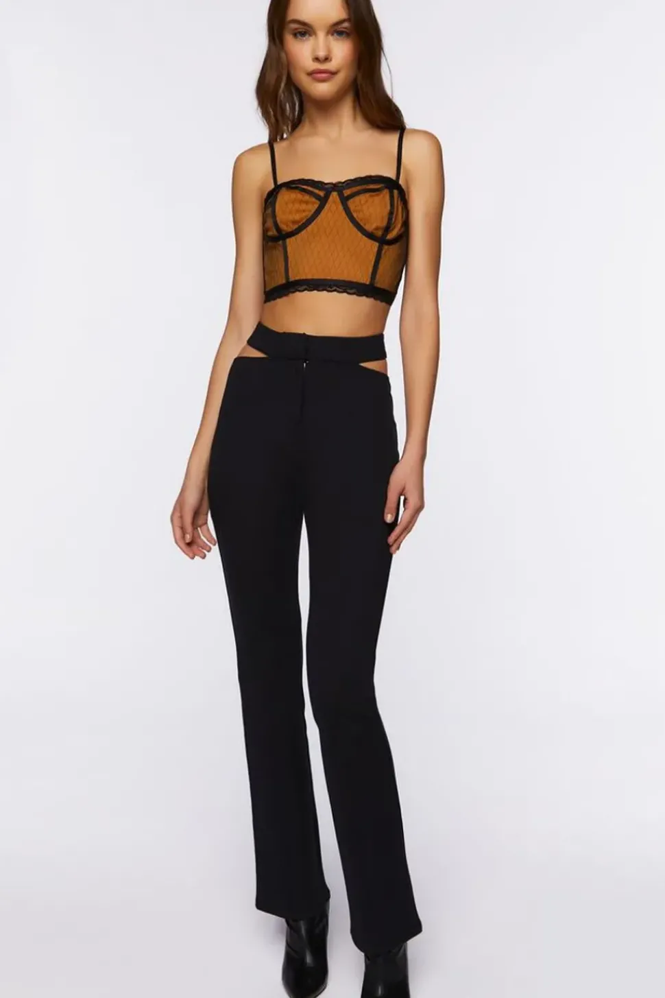 Mesh Lace-Trim Bustier Crop Top