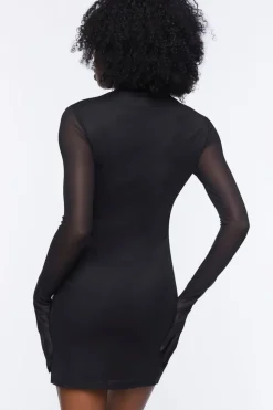 Mesh Mock Neck Mini Dress