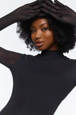 Mesh Mock Neck Mini Dress