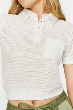 Mesh Netted Cropped Polo Shirt