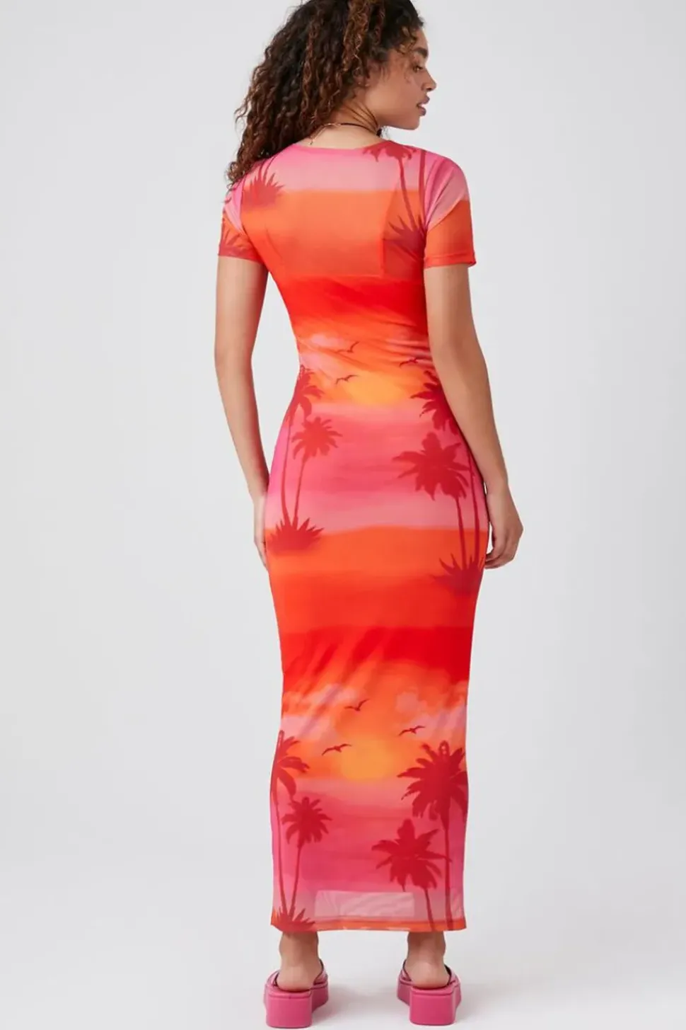 Mesh Palm Tree Midi Dress