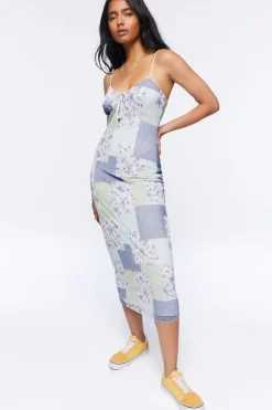 Mesh Patchwork Midi Dress