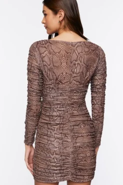 Mesh Snakeskin Print Mini Dress