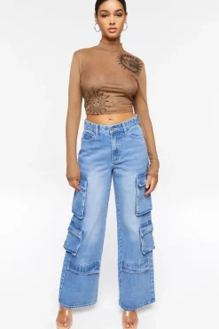 Mesh Sun & Moon Mock Neck Top