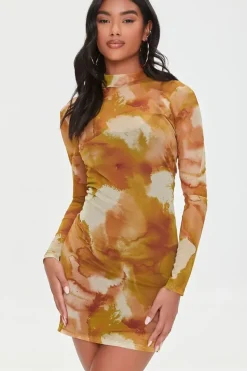 Mesh Watercolor Print Dress