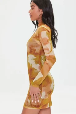 Mesh Watercolor Print Dress