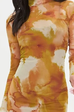 Mesh Watercolor Print Dress