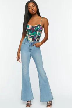 Mesh Watercolor Ruched Bodysuit