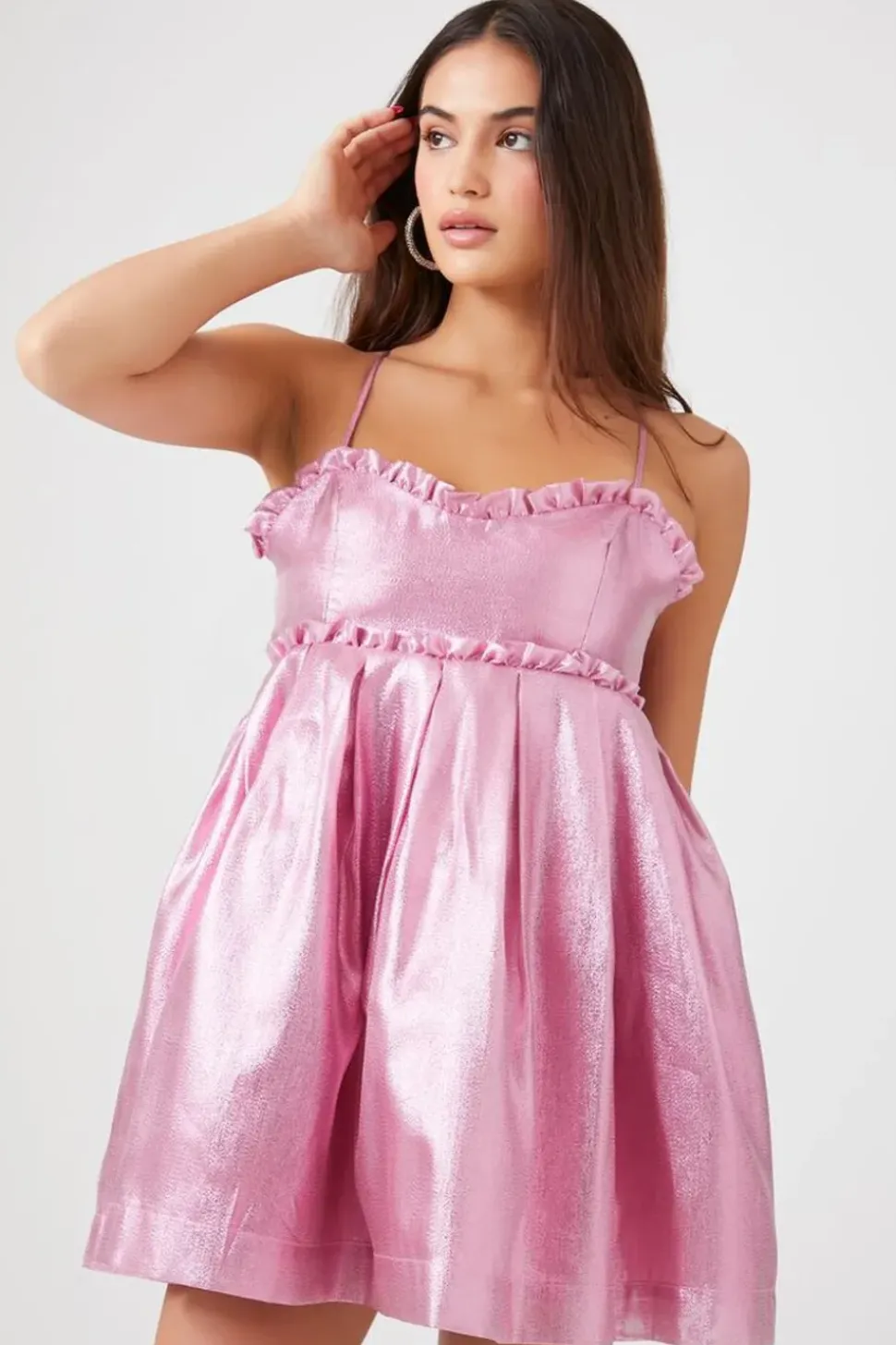 Metallic Bow Babydoll Dress