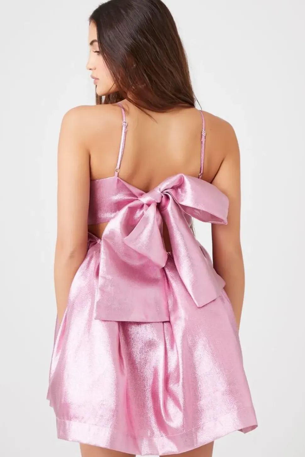 Metallic Bow Babydoll Dress