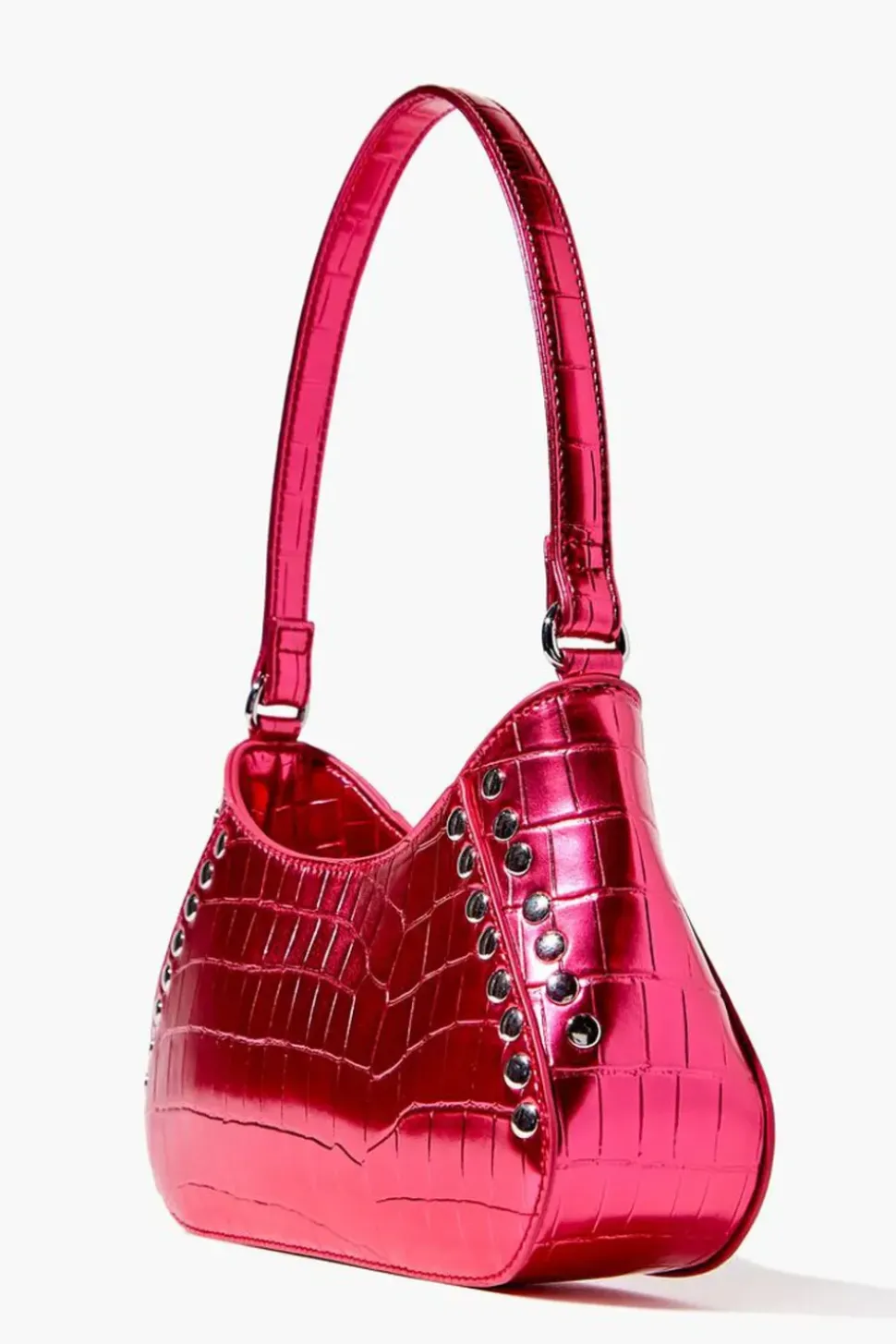 Metallic Faux Croc Leather Shoulder Bag