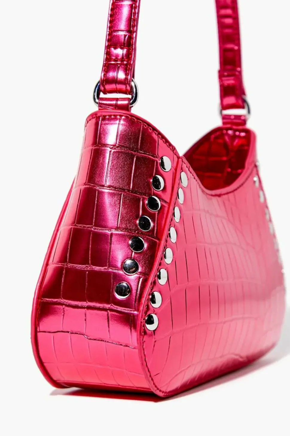 Metallic Faux Croc Leather Shoulder Bag