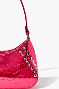 Metallic Faux Croc Leather Shoulder Bag