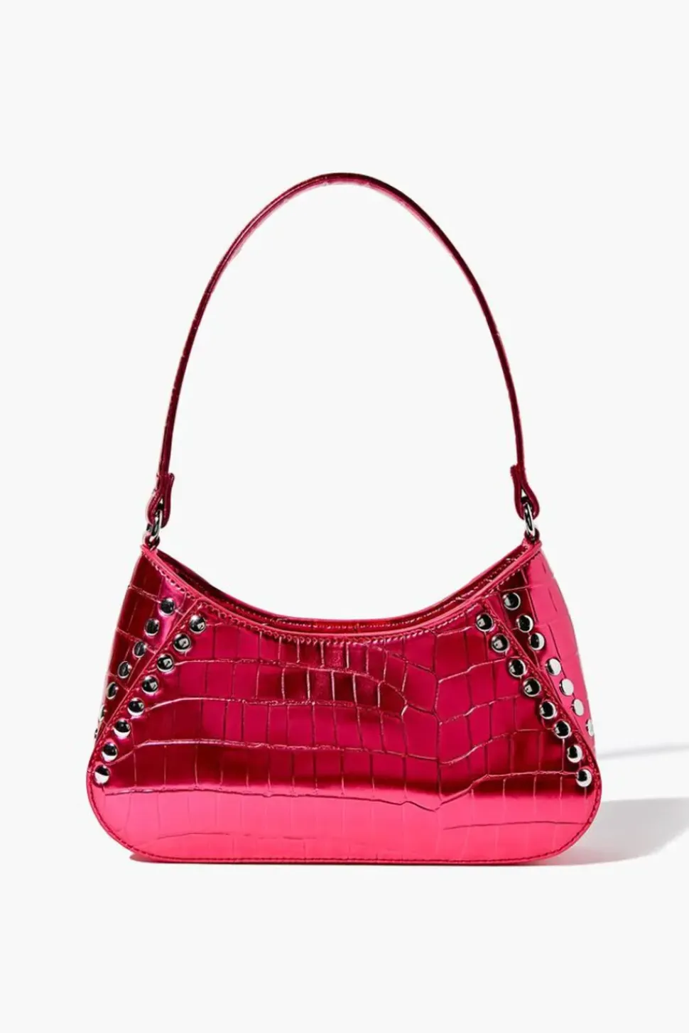 Metallic Faux Croc Leather Shoulder Bag
