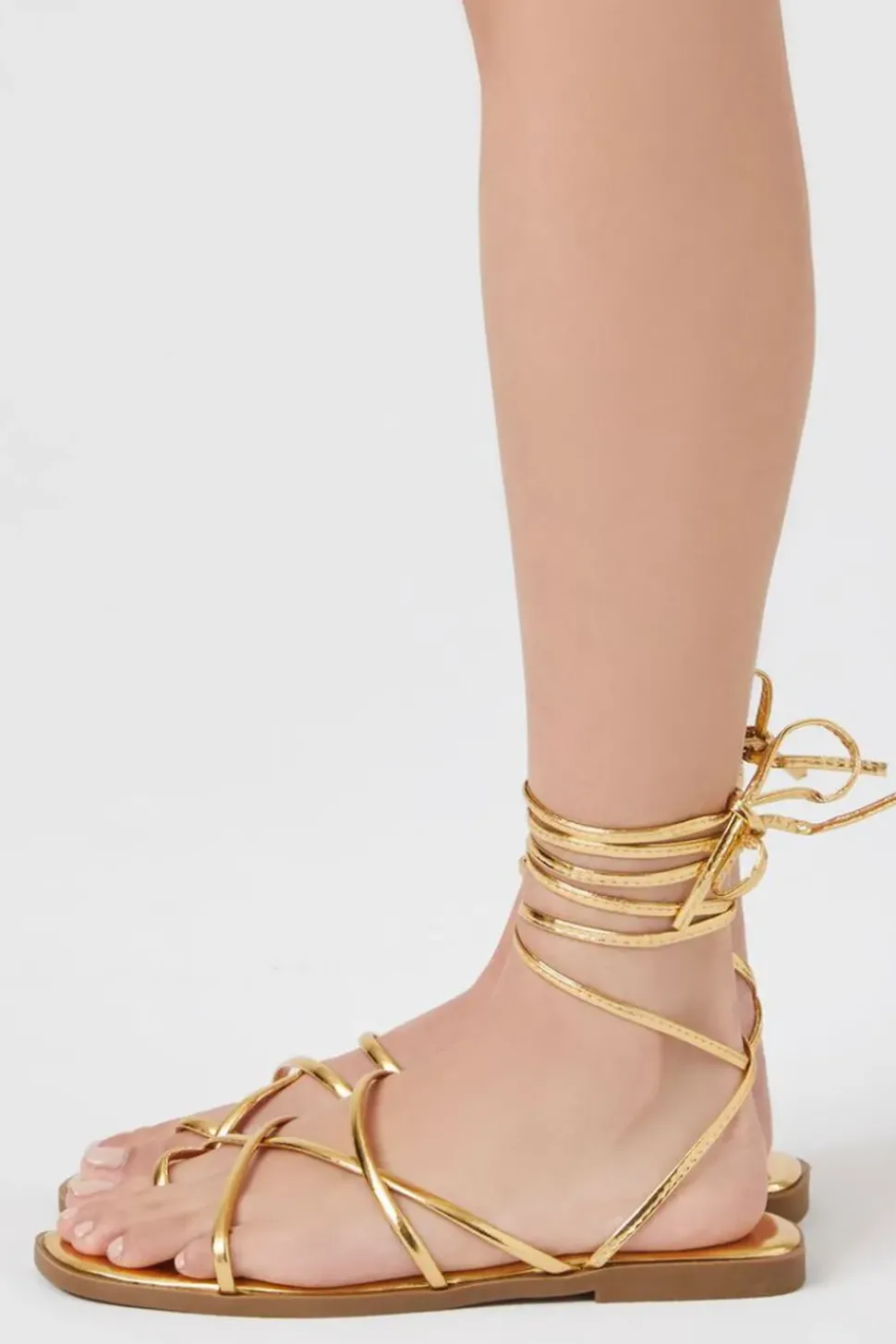 Metallic Strappy Lace-Up Sandals