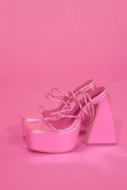 Metallic Strappy Platform Heels