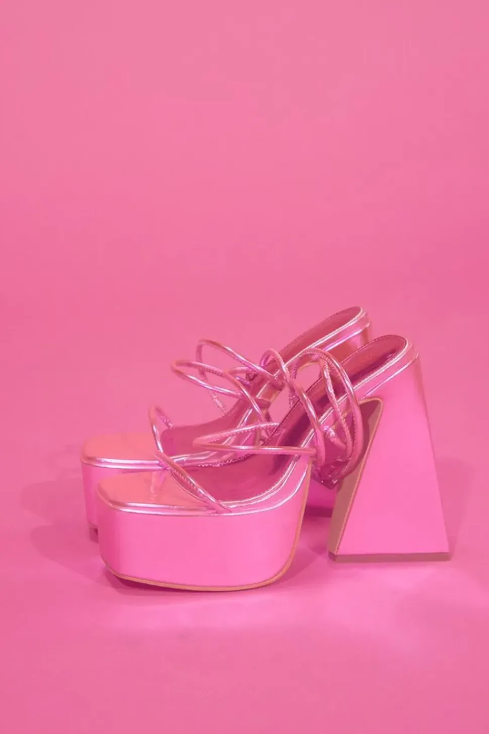 Metallic Strappy Platform Heels