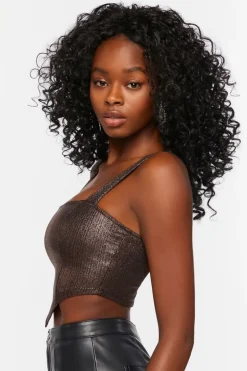 Metallic V-Hem Crop Top
