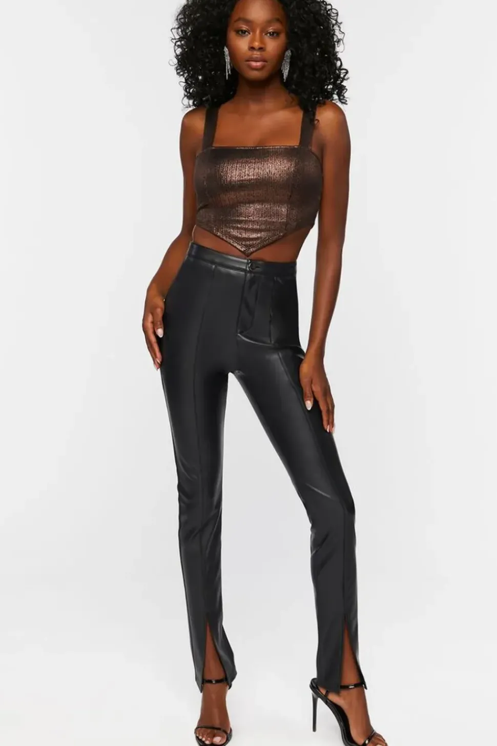 Metallic V-Hem Crop Top
