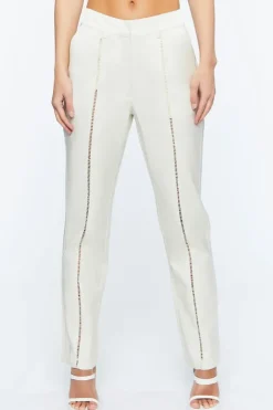 Micro-Cutout Straight-Leg Pants