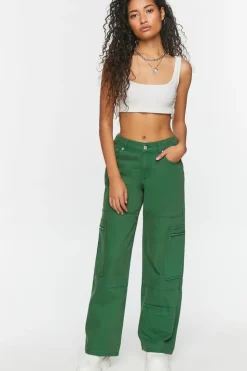 Mid-Rise Denim Cargo Pants