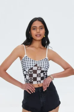Mixed Plaid Mesh Cami