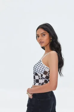Mixed Plaid Mesh Cami