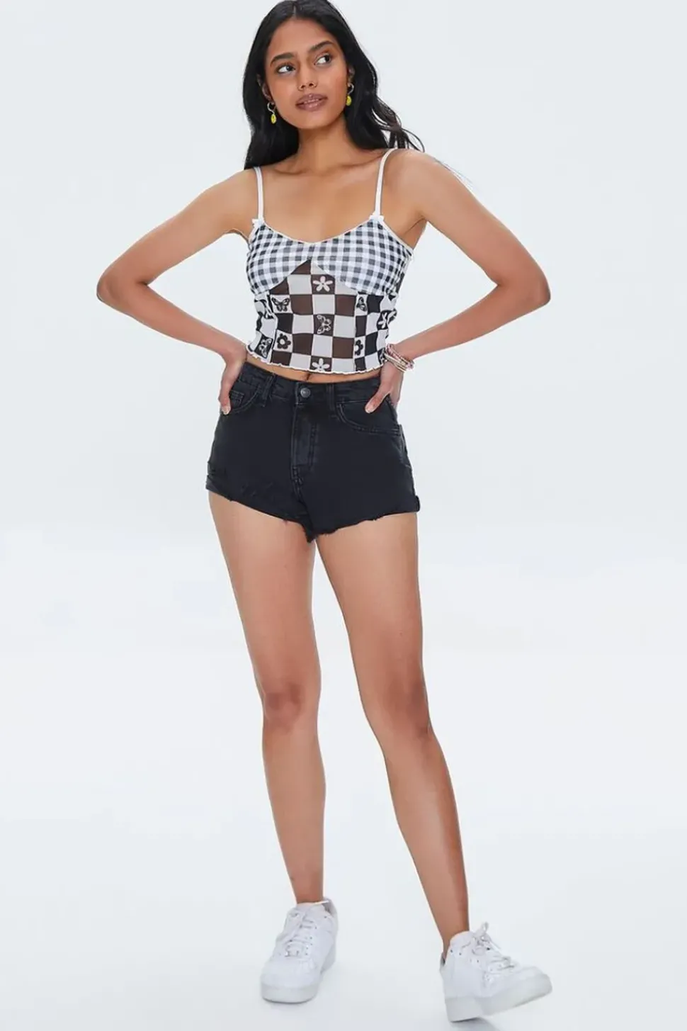 Mixed Plaid Mesh Cami